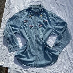 Embroidered Denim Blouse - Blue
